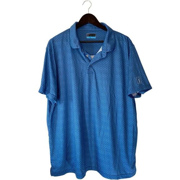 PGA TOUR Mens Geometrical Blue Polo - Picture 1 of 5